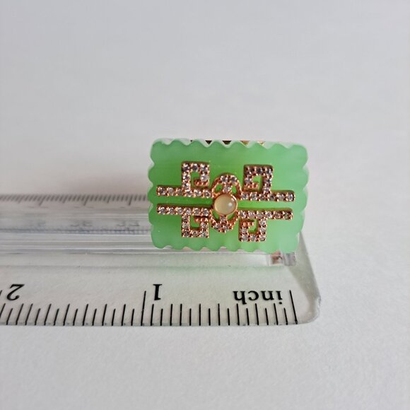 Angelique De Paris Green Resin Rectangular Ring Size 7 - Picture 13 of 16